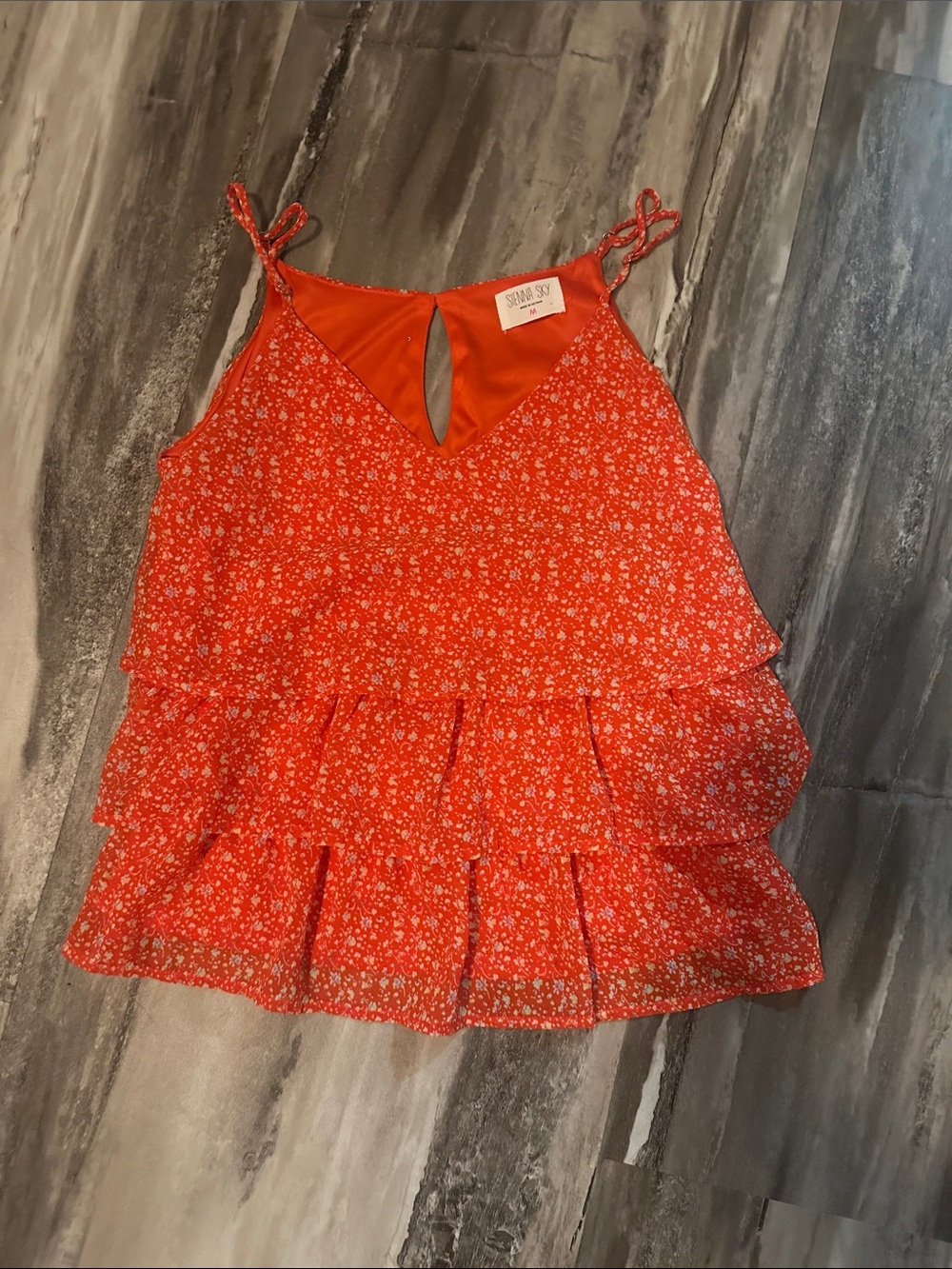 Sienna Sky Red Floral Tiered Sundress with Tie Straps